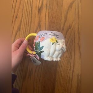 Blue Sky Clayworks Adorable Purple White Easter Bunny “Easter Wishes” Mug - NWT